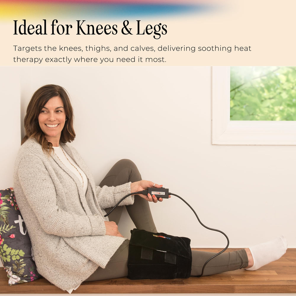 Thermotex knee pad wrap design for easy use at home.