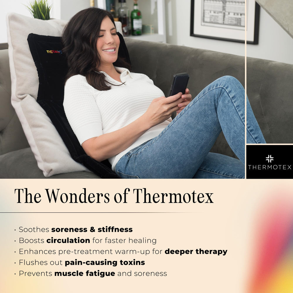 Thermotex six infrared inserts visible beneath cover delivering deep tissue warmth
