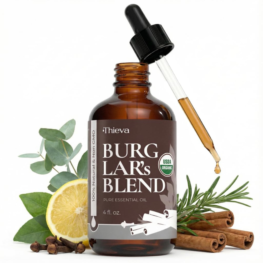 THIEVA Burglar's Blend bottle in amber glass preserves freshness for diffusers and aroma