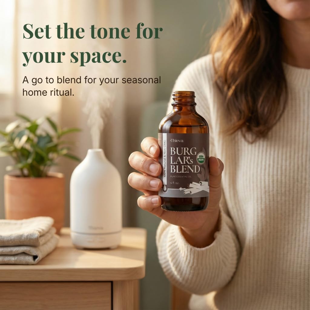 THIEVA Burglar's Blend seasonal-diffusion showcases bold citrus-spice aroma for room refresh