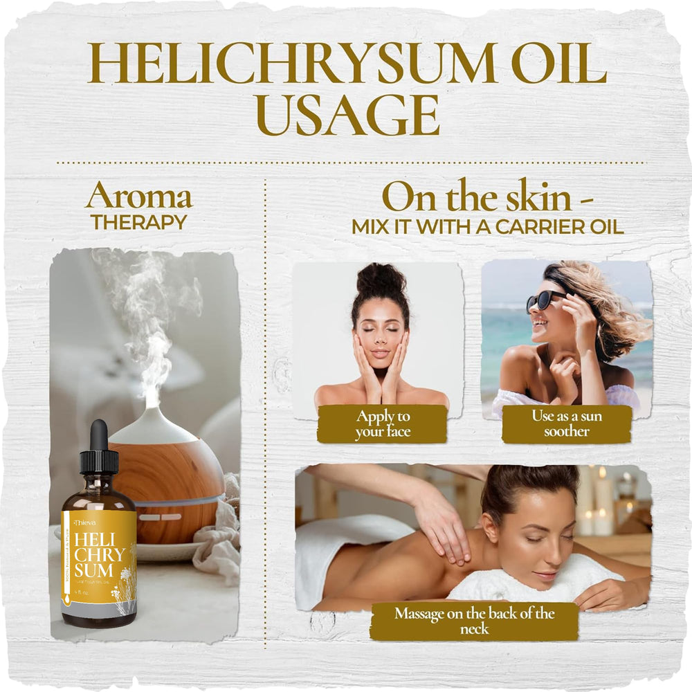 THIEVA Helichrysum massage blend ready to mix for soothing muscles.