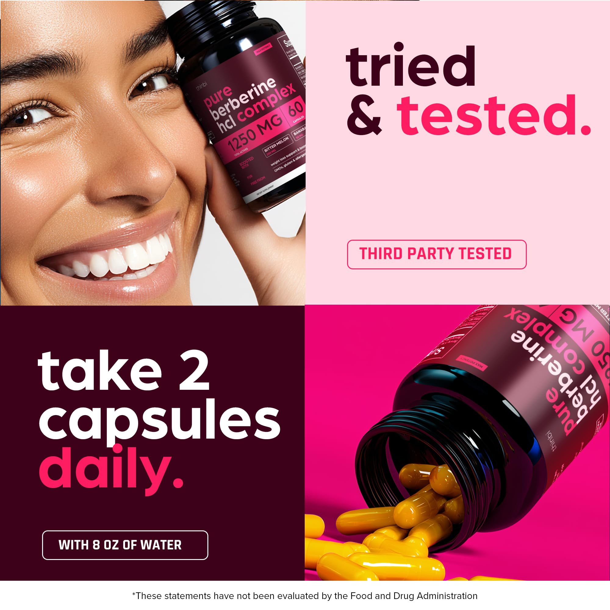 THINBI Berberine with Bitter Melon and Banaba extracts on label for metabolic support.