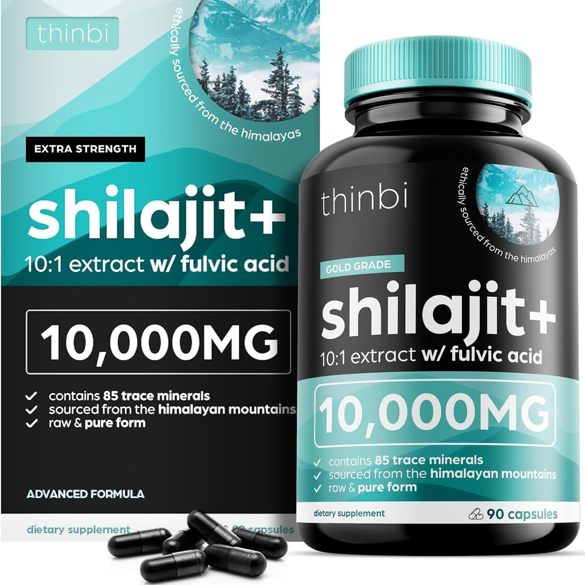 THINBI Shilajit capsules bottle front view for daily energy support