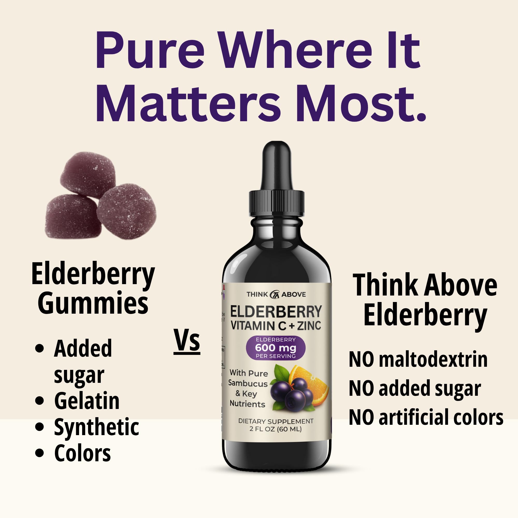 Close-up of elderberry extract in Think Above formula for wellness.
