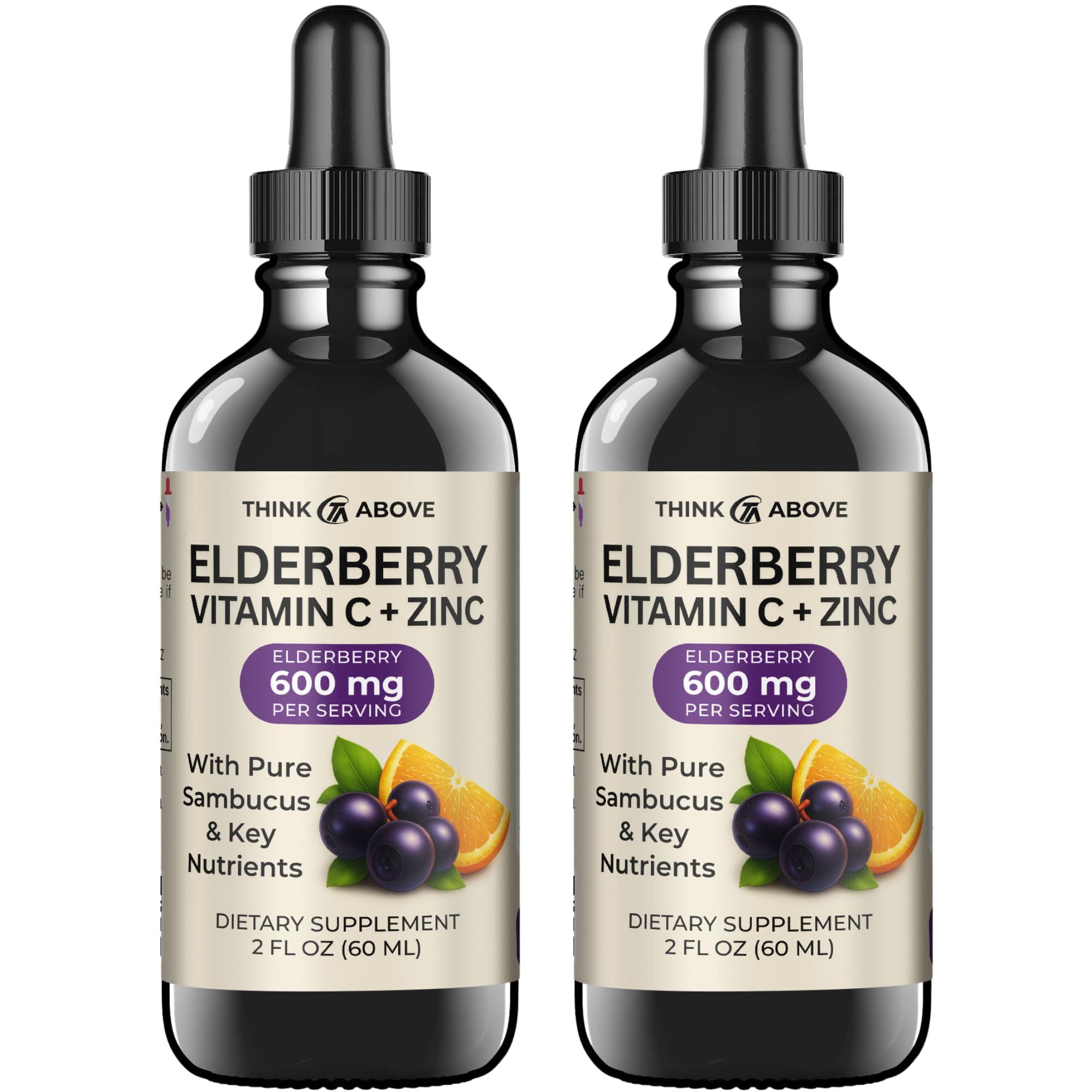 Think Above elderberry liquid drops bottle ready for daily routine.