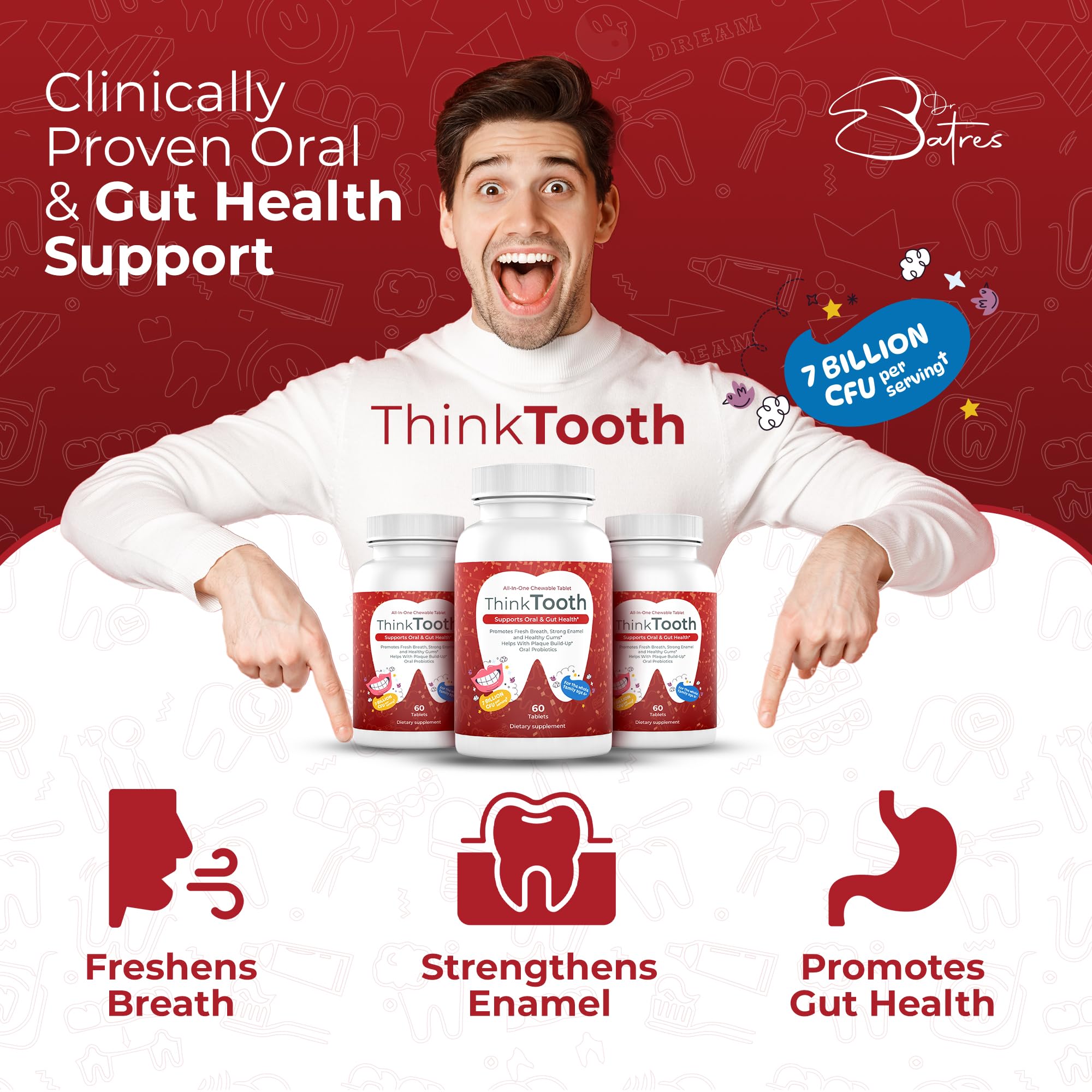 Think Tooth 60 chewable tablets pack ready for night routine after brushing