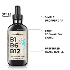 Think Above B1 B6 B12 fruity flavor dropper cap enables convenient daily dosing