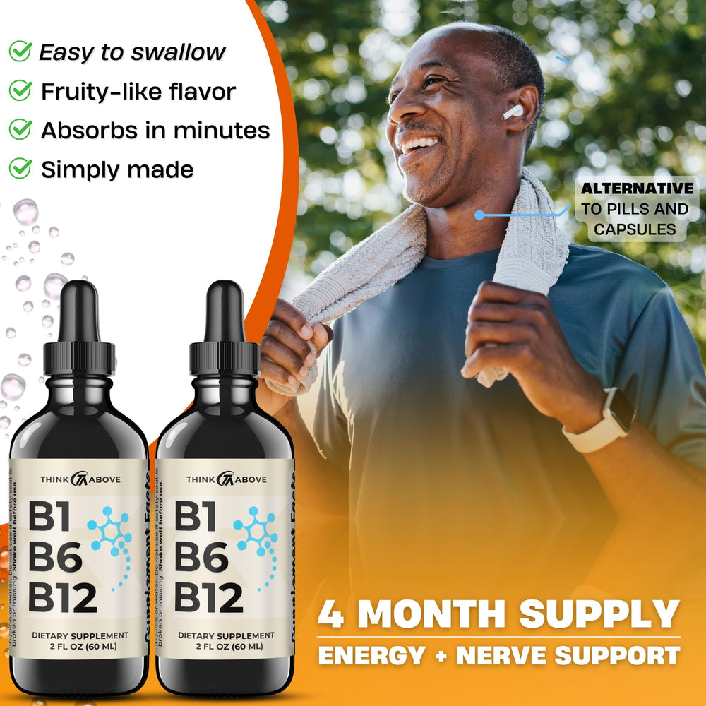 Think Above B1 B6 B12 ingredient panel highlights essential vitamins for daily energy and nerve function