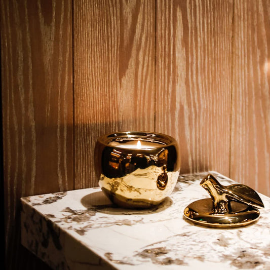 Thompson Ferrier apple candle jar top view highlights elegant ceramic design.