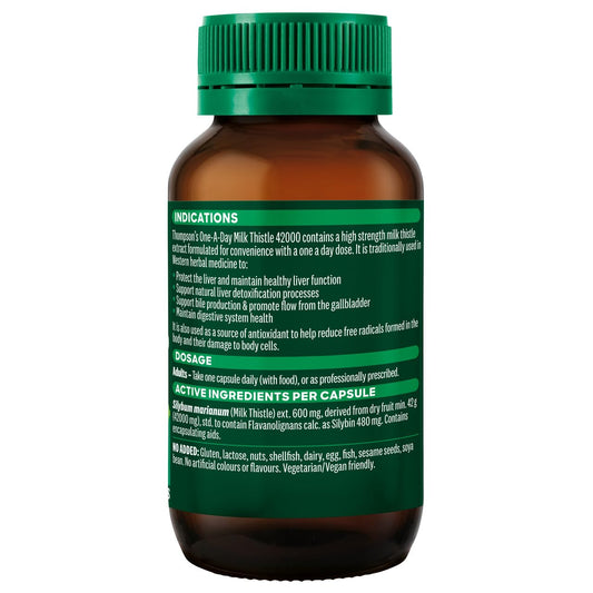 Thompson's Milk Thistle bottle label highlighting traditional Western herb for digestion.