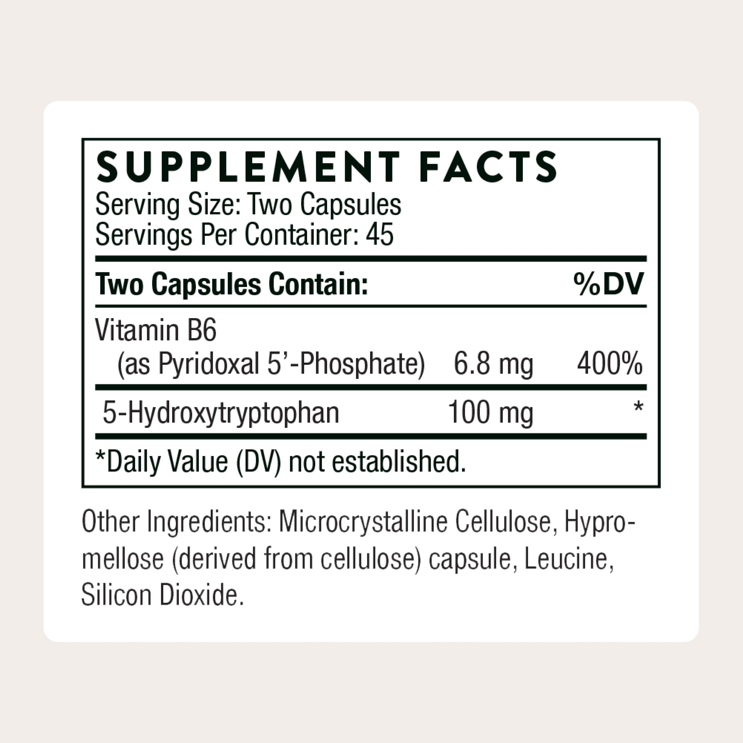 THORNE 5-HTP bottle back label and ingredients
