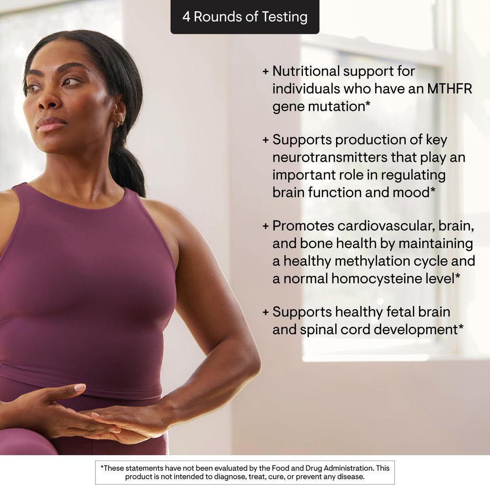Athlete-focused imagery with Thorne 5-MTHF conveying trusted performance support.