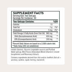 Close-up of THORNE Advanced DHA capsules highlighting mint flavor