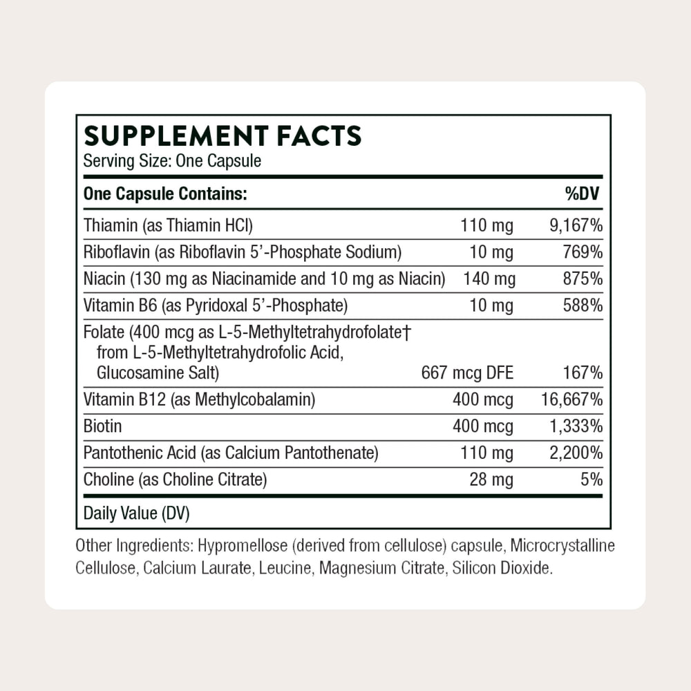 THORNE Basic B-Complex bottle back label with ingredient details