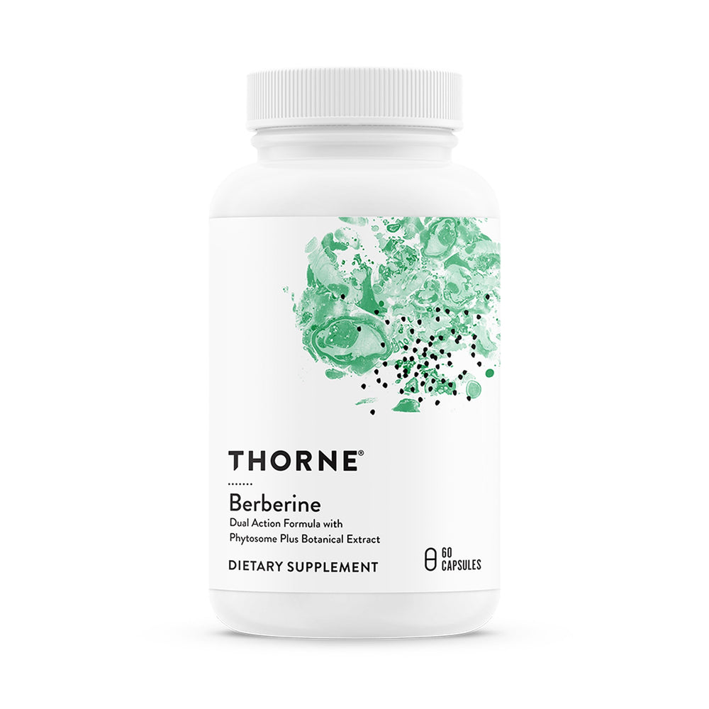 THORNE Berberine Dual Action bottle front highlighting metabolic balance
