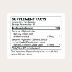 THORNE Berberine Dual Action bottle label showing cholesterol and glucose support