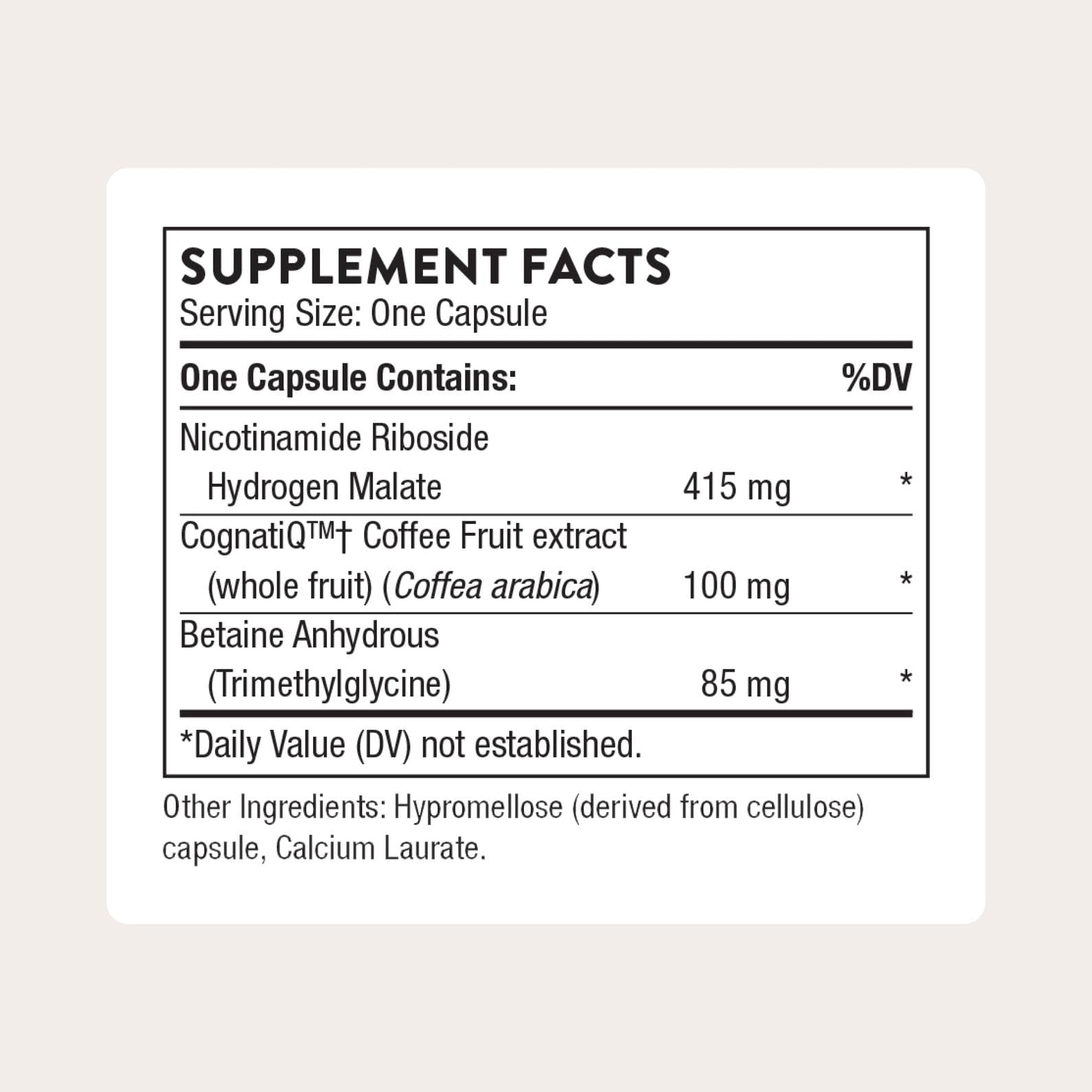 THORNE Brain Factors bottle side view shows label details and quality