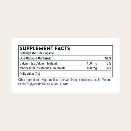THORNE Calcium-Magnesium Malate bottle label close-up shows Albion minerals for optimized absorption