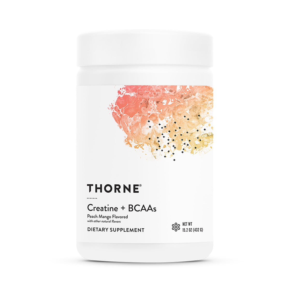 THORNE Creatine + BCAAs powder in a jar highlighting endurance and sport-grade safety.