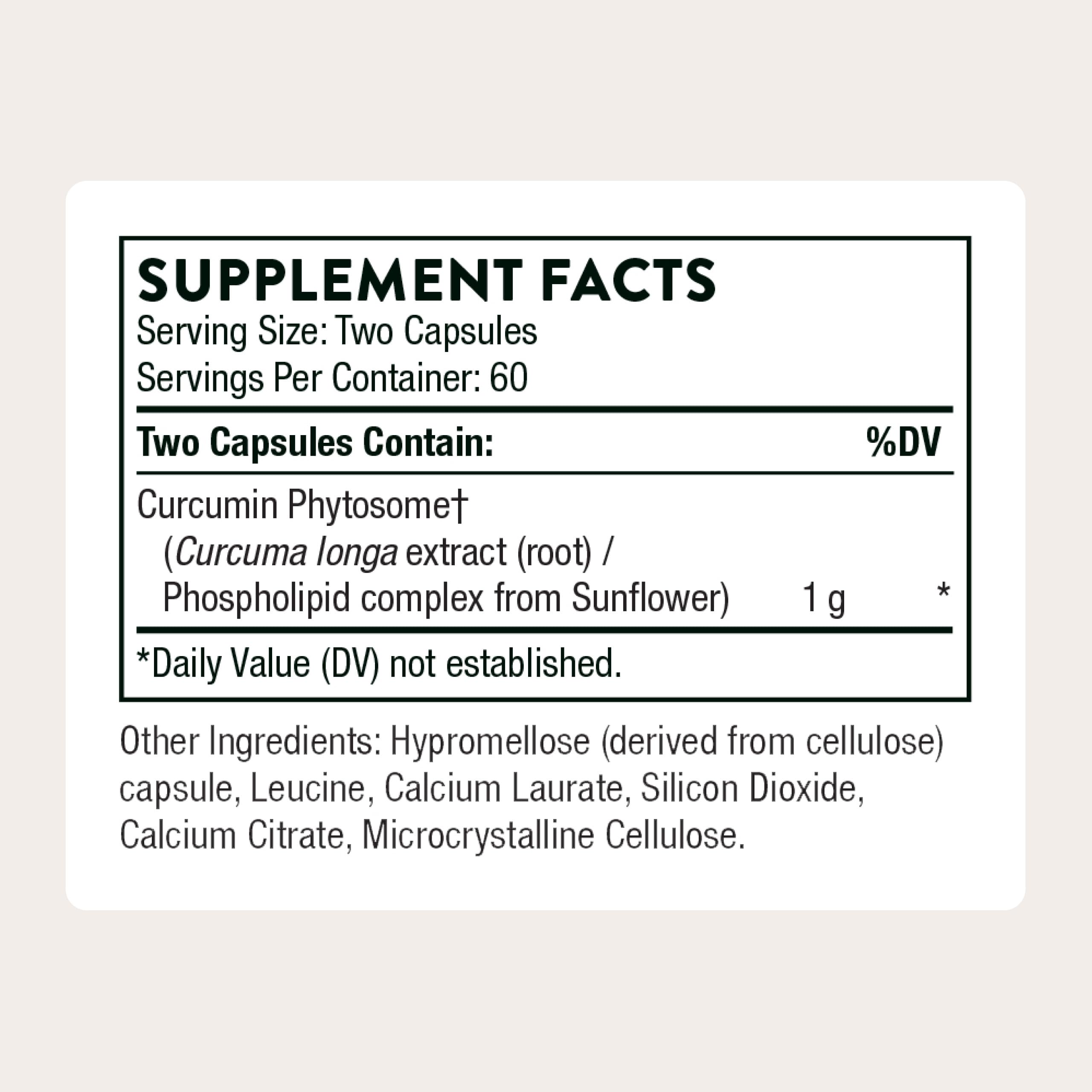 THORNE Curcumin Phytosome capsules showing Meriva for enhanced delivery