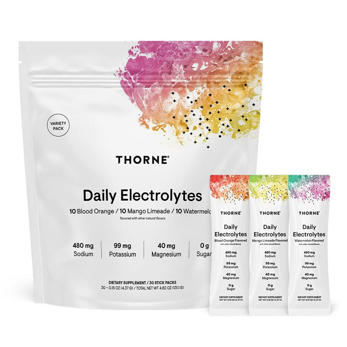THORNE Daily Electrolytes stick packs front view for on-the-go hydration