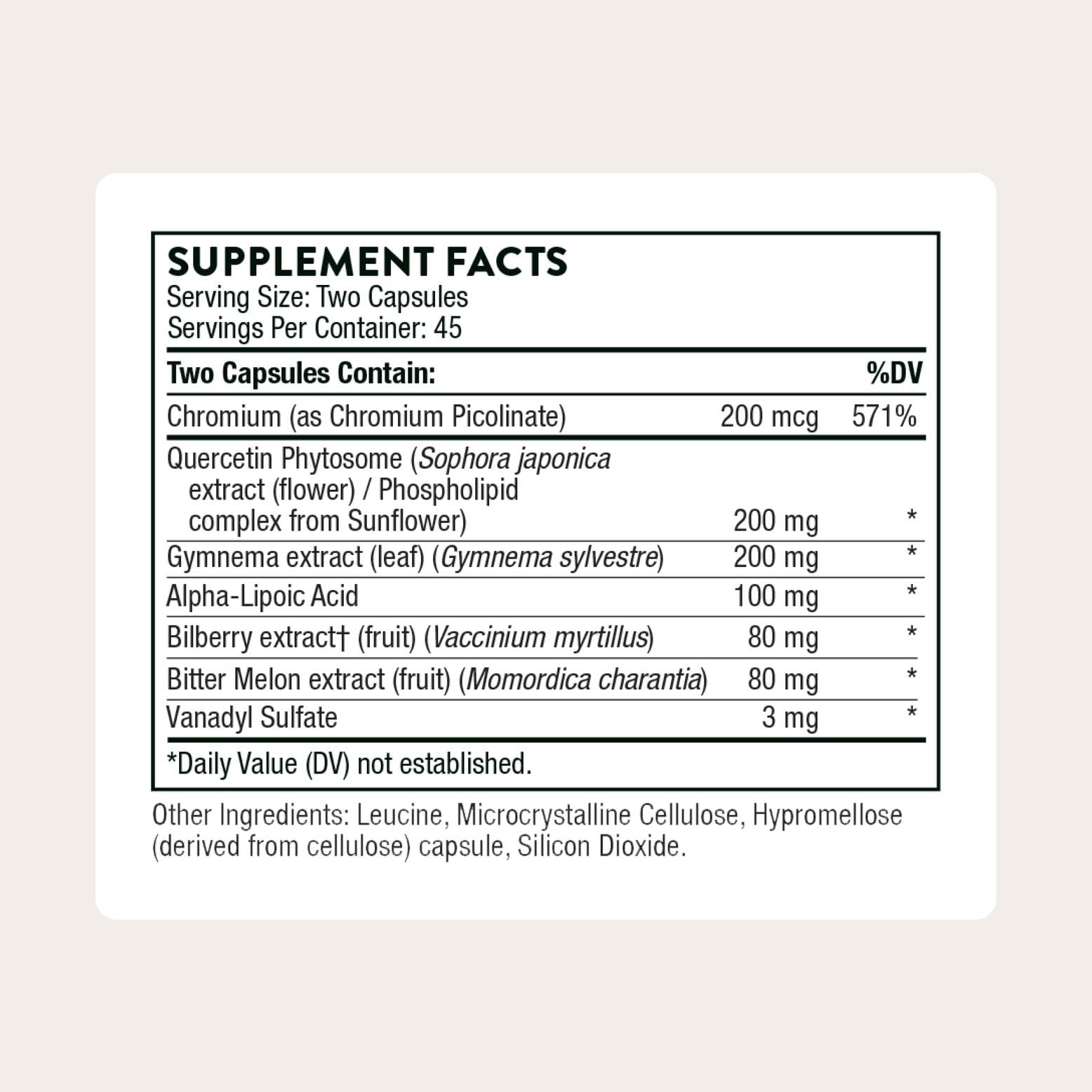 Thorne Diabenil capsules on white background for easy daily dosing