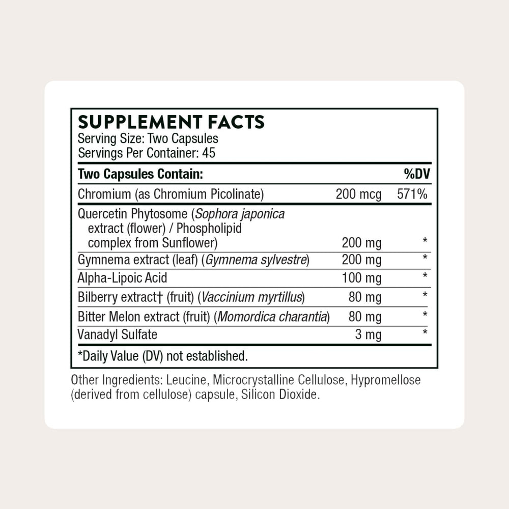 Thorne Diabenil capsules on white background for easy daily dosing