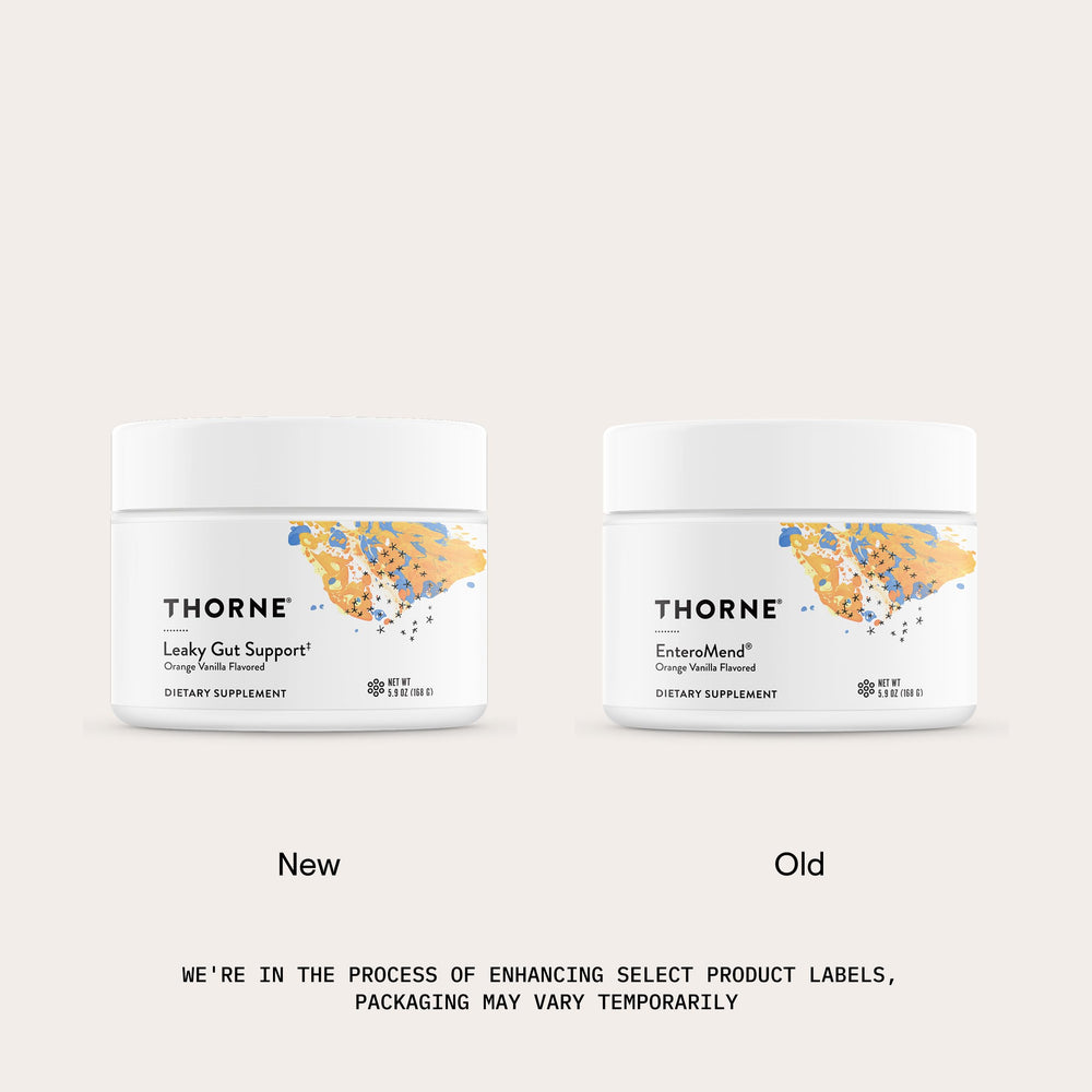 THORNE EnteroMend capsules closeup highlighting convenient GI support.