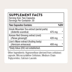 Closeup of THORNE Ginseng Plus capsules indicating compact, easy-to-take support for concentration.