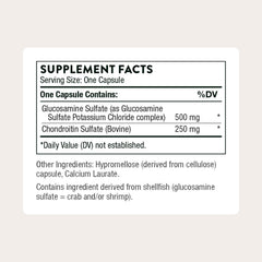 Thorne Glucosamine & Chondroitin bottle label with ingredients and allergen-free formulation for joint health