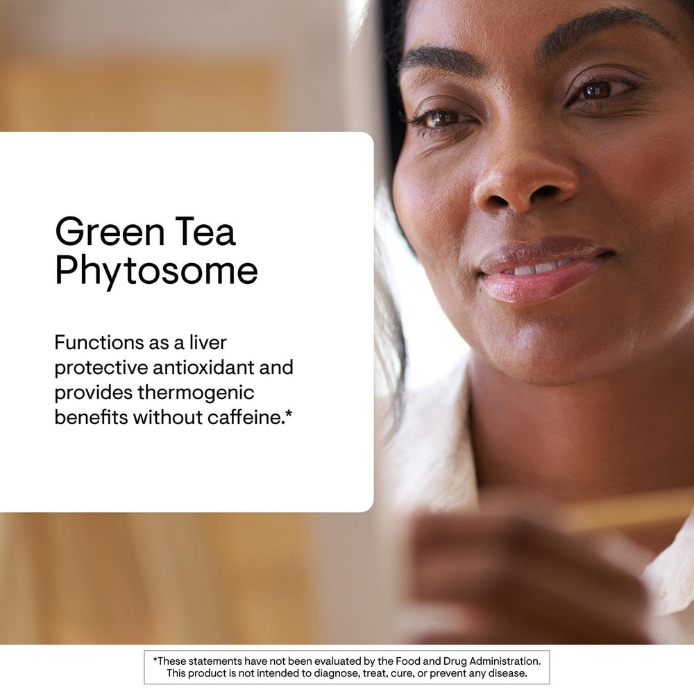 Thorne Green Tea capsules being poured into a hand for daily use.