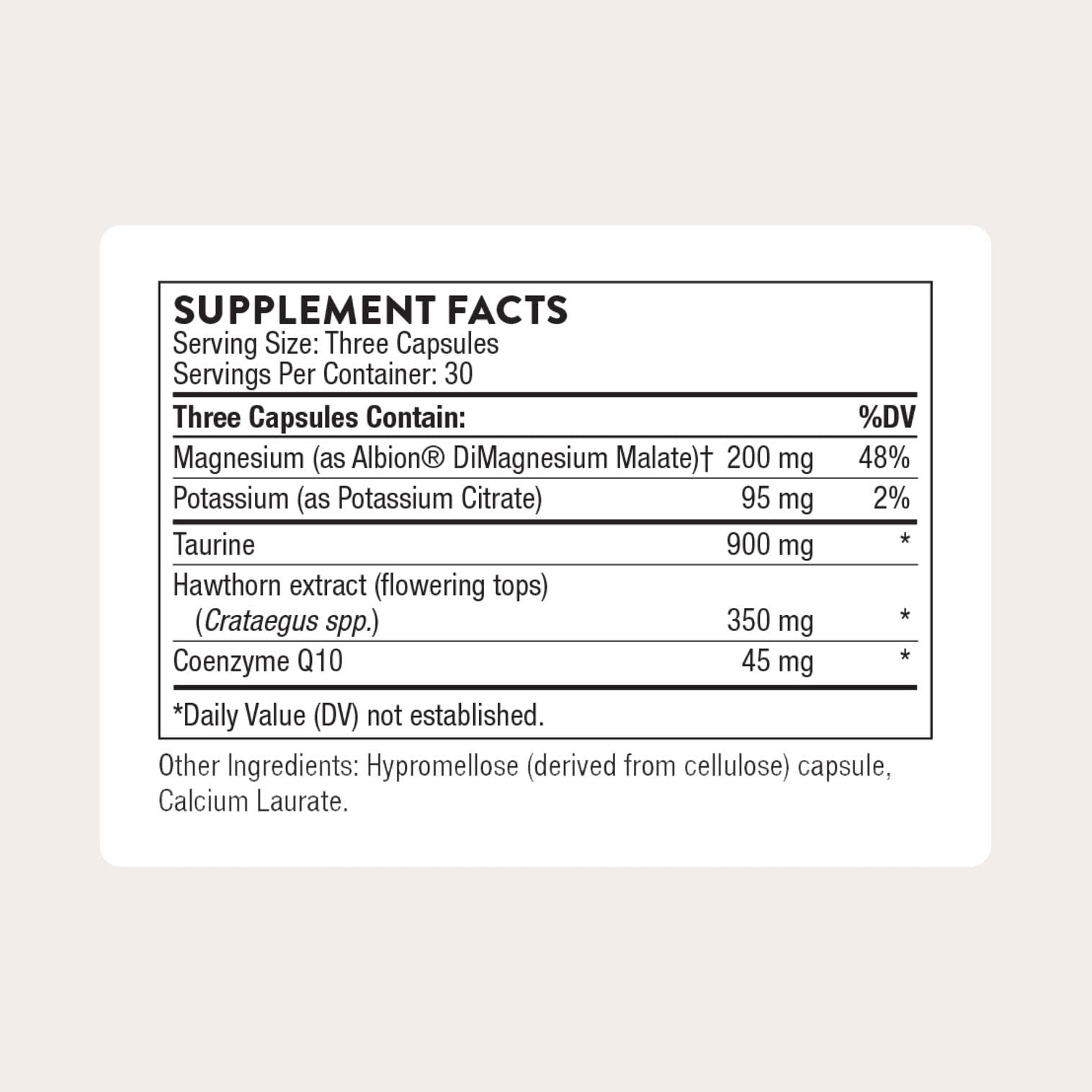 Thorne Heart Health Complex capsules close-up highlighting CoQ10 and hawthorn for cardiovascular wellness.