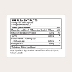 Thorne Heart Health Complex capsules close-up highlighting CoQ10 and hawthorn for cardiovascular wellness.