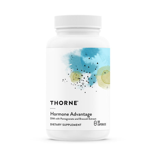 THORNE Hormone Advantage bottle front shows DIM and pomegranate for hormone balance.