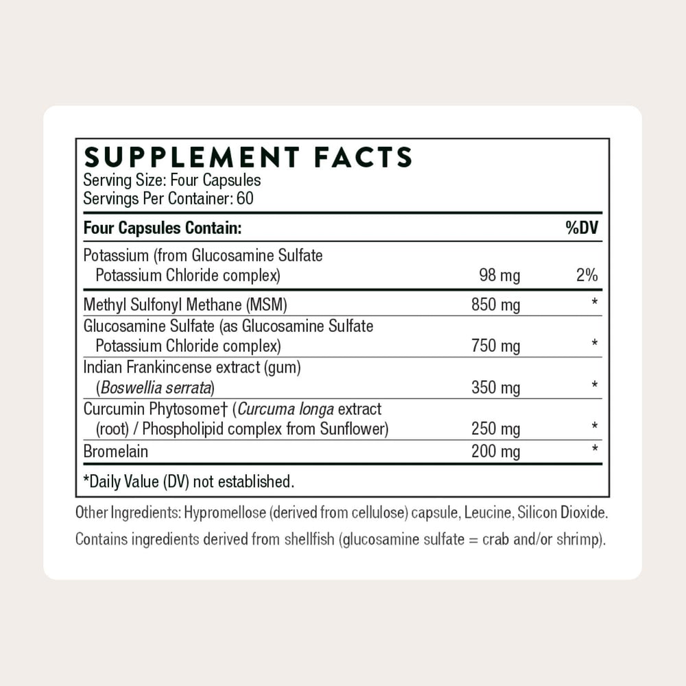 THORNE Joint Support Nutrients capsules close-up showing texture and convenient daily use.