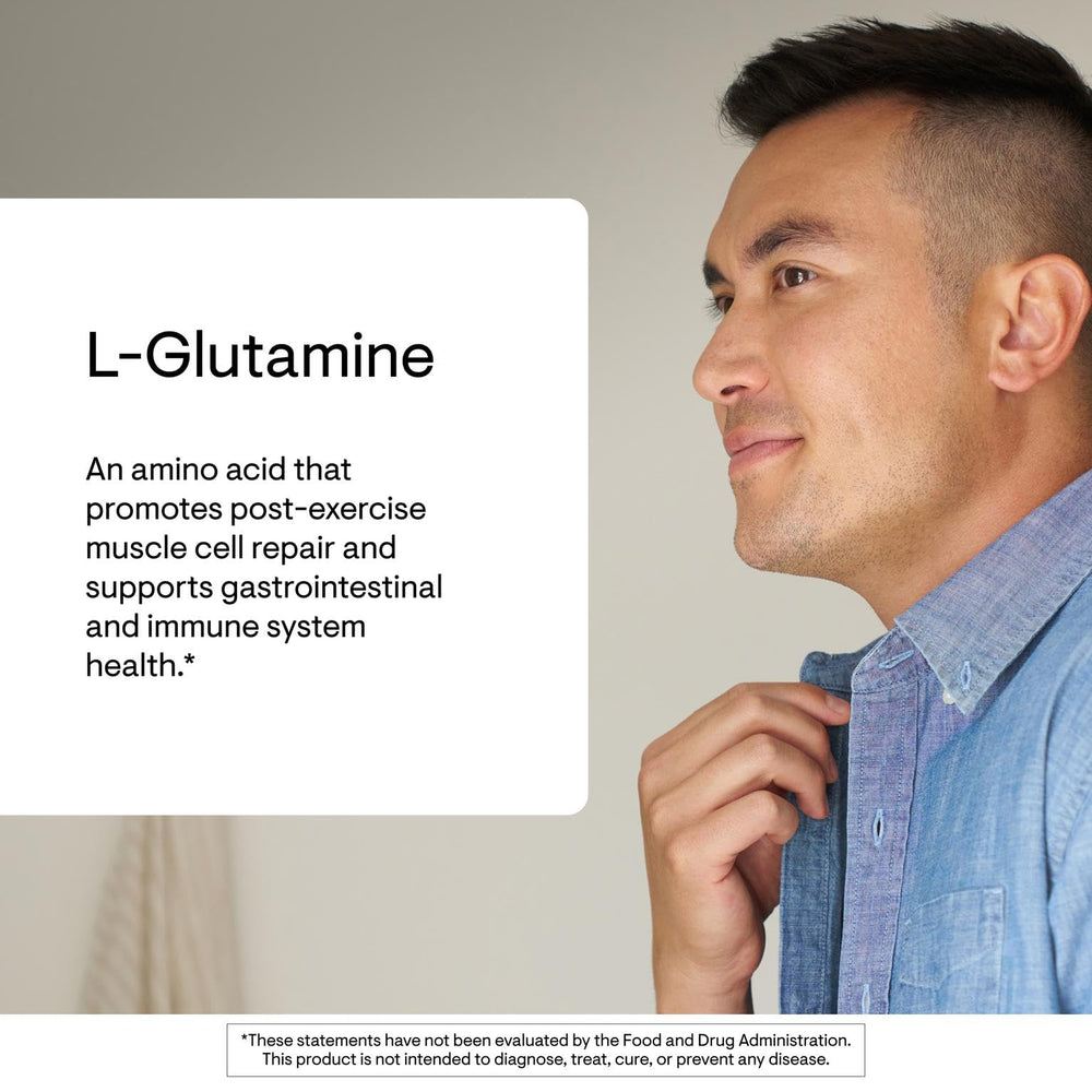 THORNE L-Glutamine ingredients label closeup highlights single-amino-acid formula.