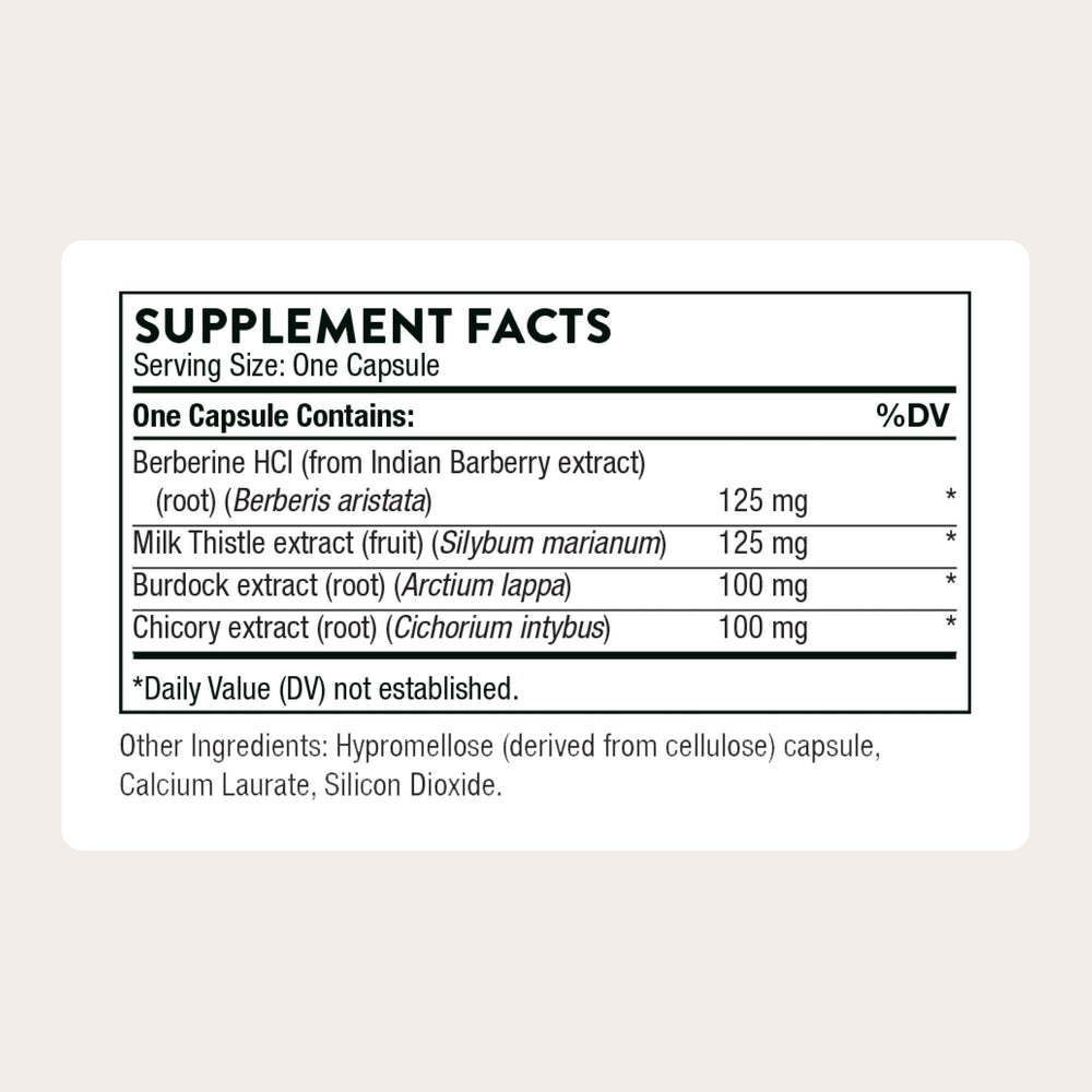 THORNE Liver Cleanse bottle pour captured for on-the-go dosing.