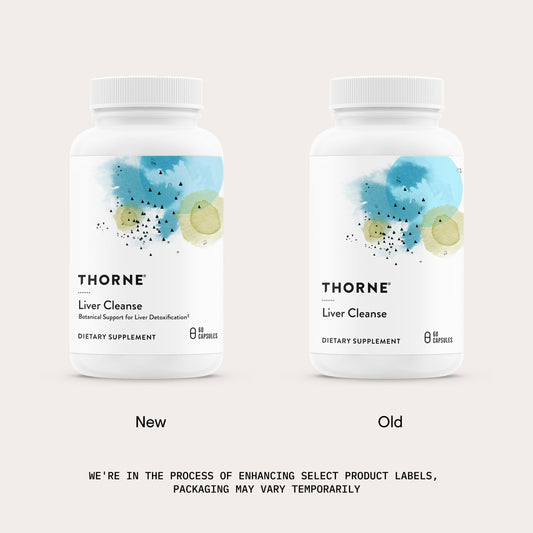 THORNE Liver Cleanse capsules closeup shows smooth coating for easy swallowing.