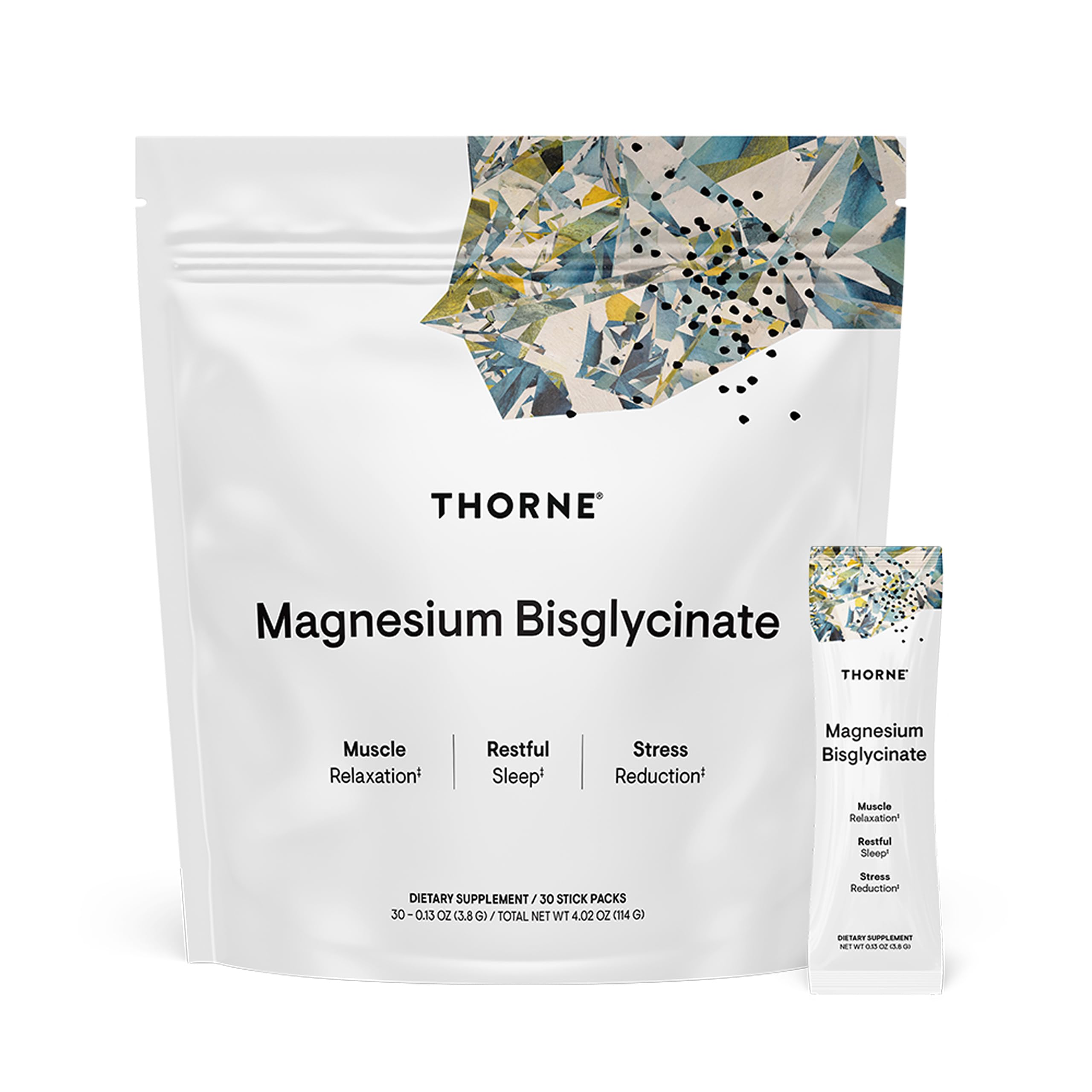 THORNE Magnesium Bisglycinate powder bottle showing restful sleep support possibilities