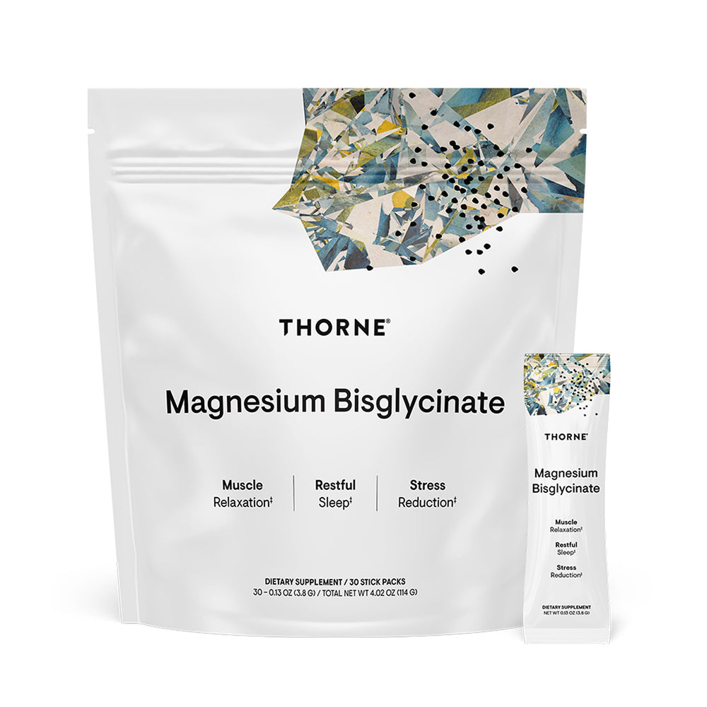 THORNE Magnesium Bisglycinate powder bottle showing restful sleep support possibilities