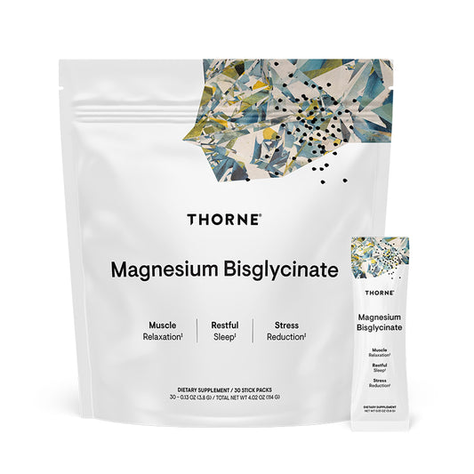 THORNE Magnesium Bisglycinate powder bottle showing restful sleep support possibilities
