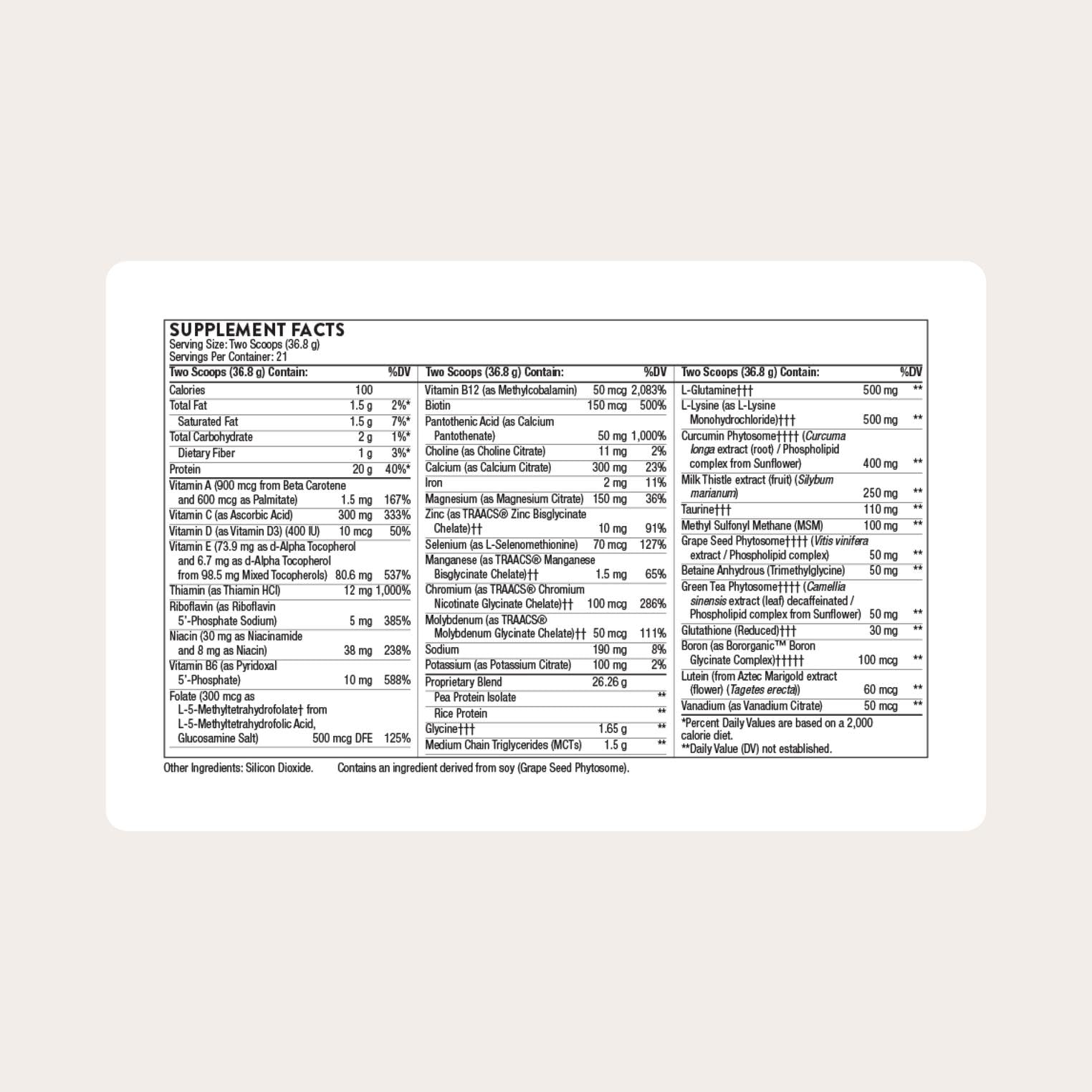 THORNE MediClear Plus label close-up highlighting ingredients for daily supplementation