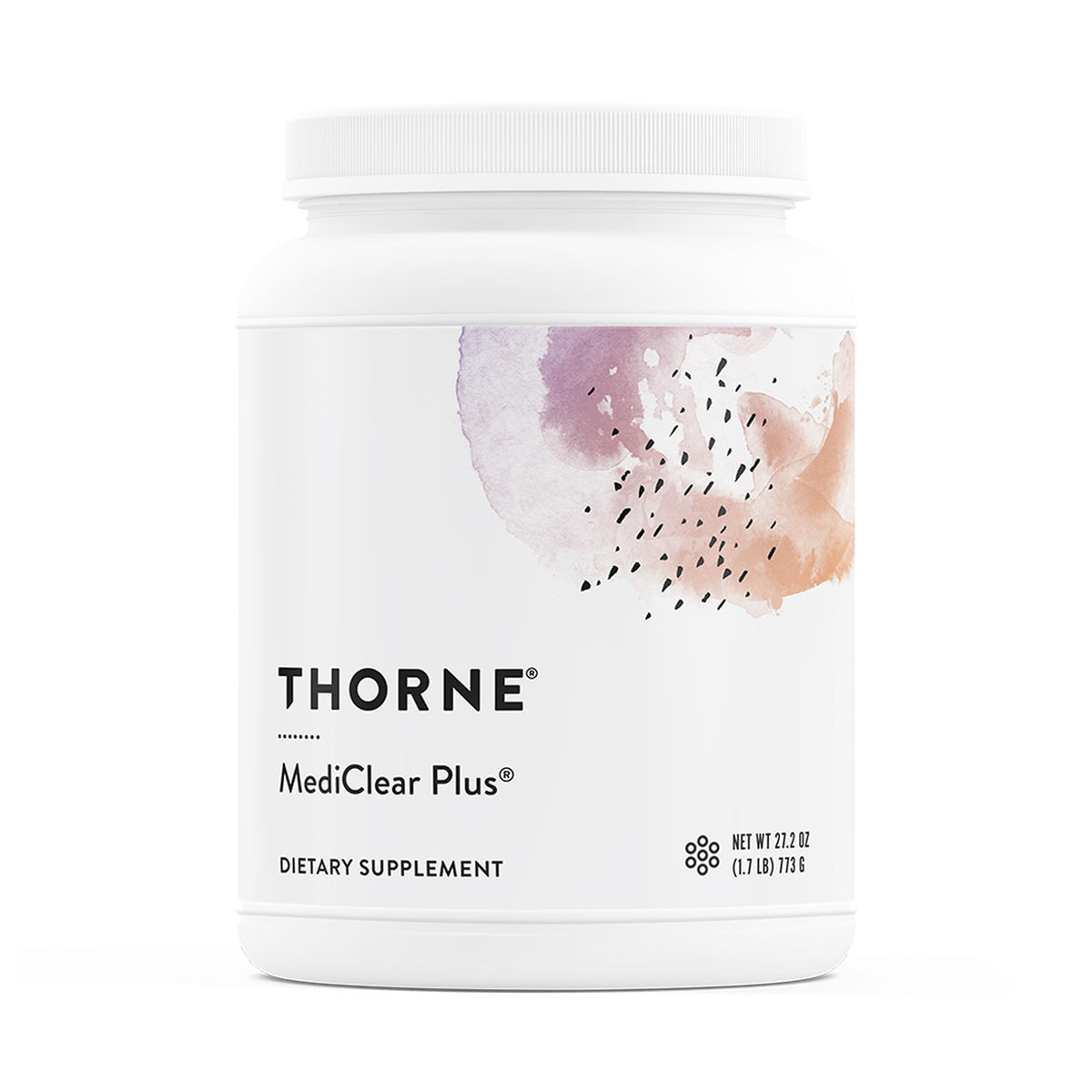 THORNE MediClear Plus tub front showing complete multivitamin profile for daily nutrition