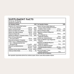 THORNE Men's Multi 50+ bottle back reveals ingredients and serving size.