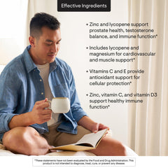 THORNE Men's Multi 50+ lycopene graphic emphasizes prostate considerations.