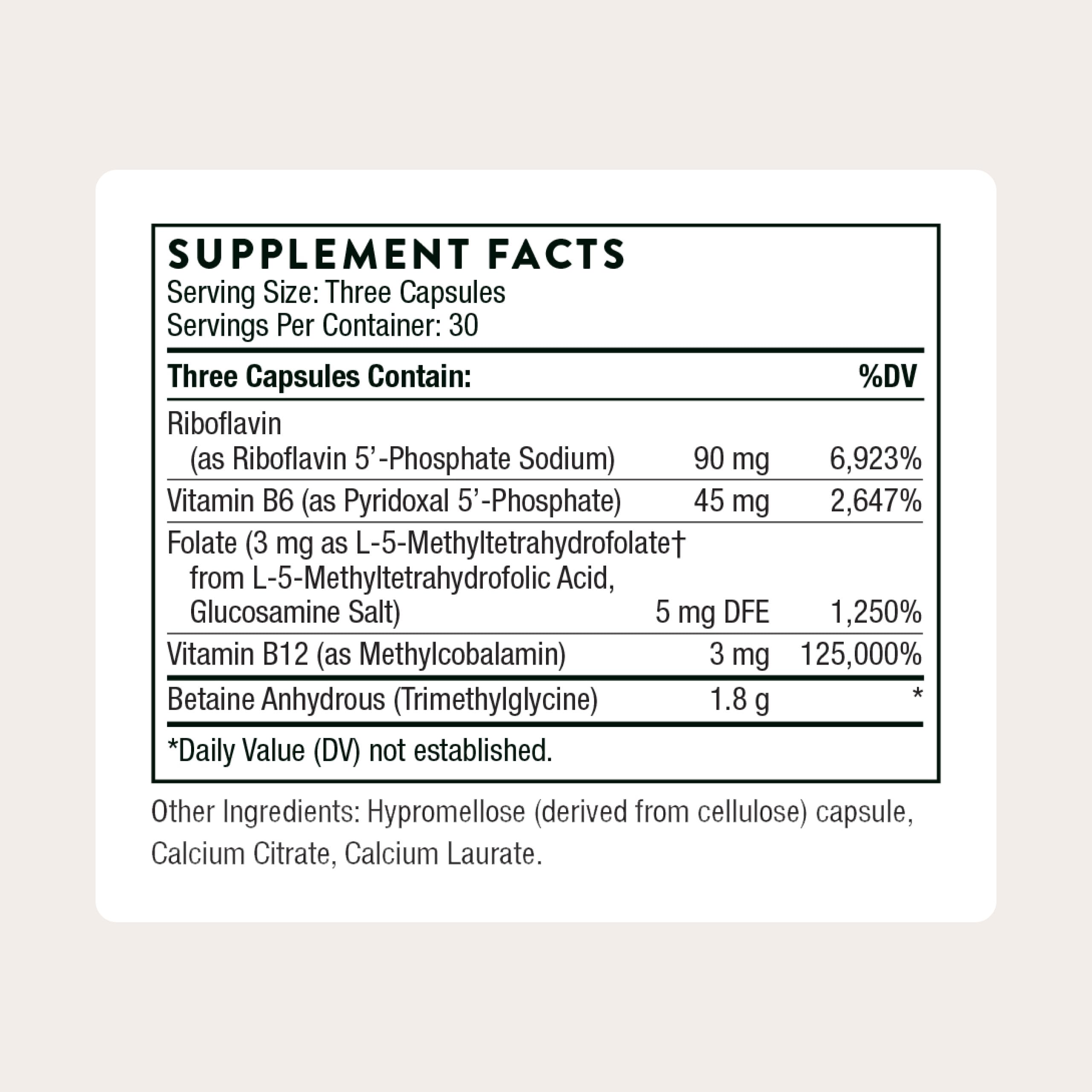 Close-up of 5-MTHF capsules from Thorne Methyl-Guard Plus