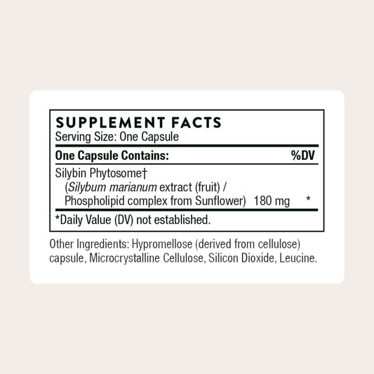 THORNE Milk Thistle Phytosome capsules on white background for easy daily intake