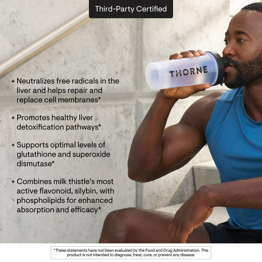 THORNE Milk Thistle Phytosome certifications badge communicates third-party verification