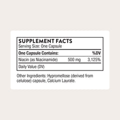 THORNE Niacinamide 500mg capsules close-up, highlighting daily joint and skin support.