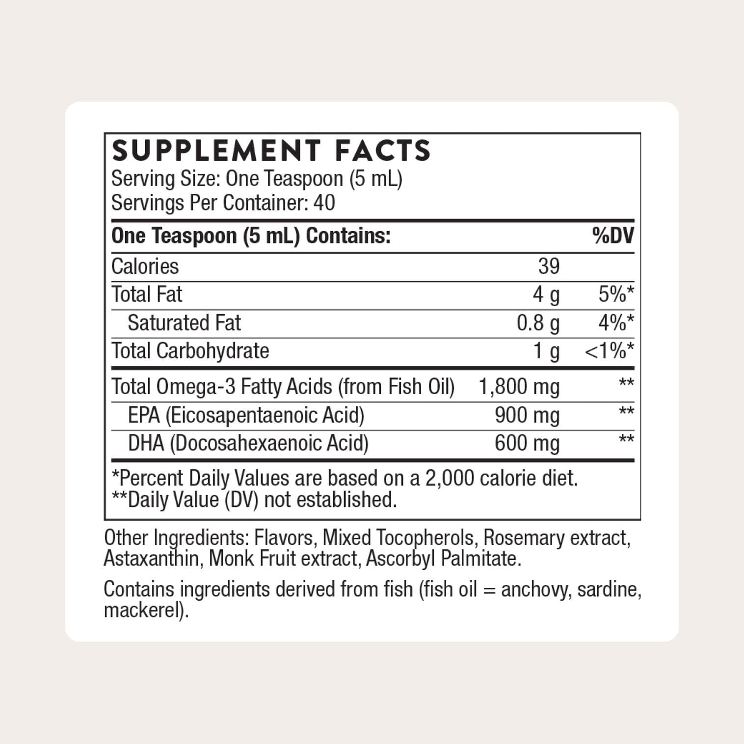 Pouring Thorne Omega Superb lemon-berry oil for convenient dosing